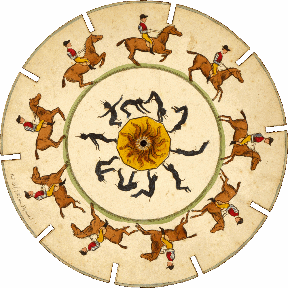 A circle shape with figures of horse riders.