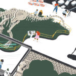 An illustration of children visiting the museum through a laptop screen.