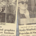 Old newspaper clippings depicting Andy Warhol.