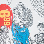 Detail of A painting of Raphael's Madonna with the number 699 in a red oval.