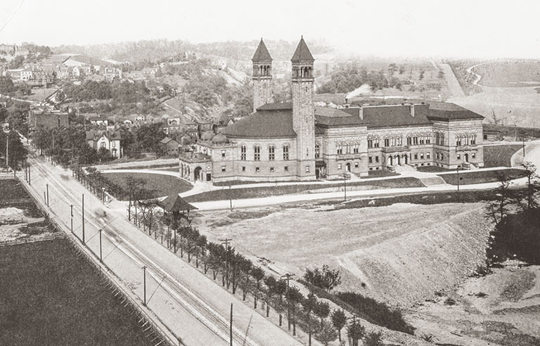 A vintage photo of the original museum building taken in 1895