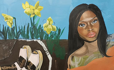 artwork showing a young girl and flowers