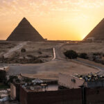 A view of the pyramids from the rooftop of a building in Giza.