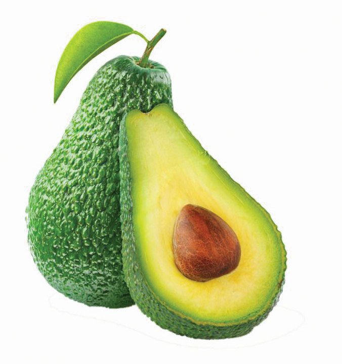 Two avocados, one cut in half