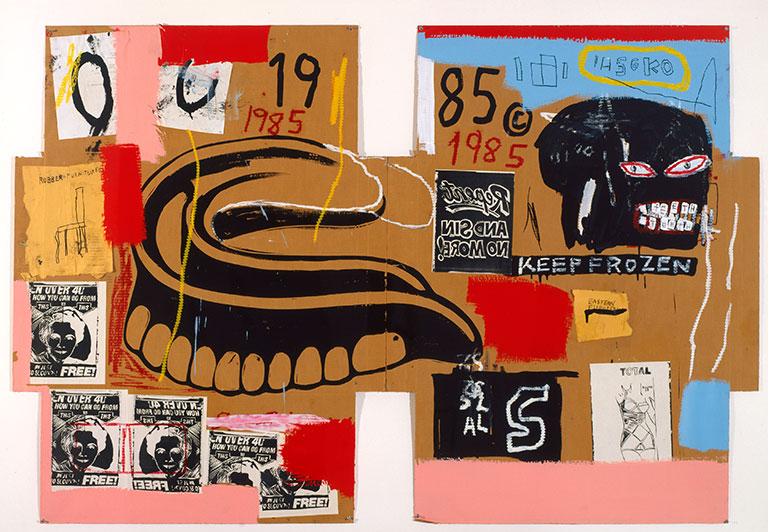 A collage with various objects including dentures