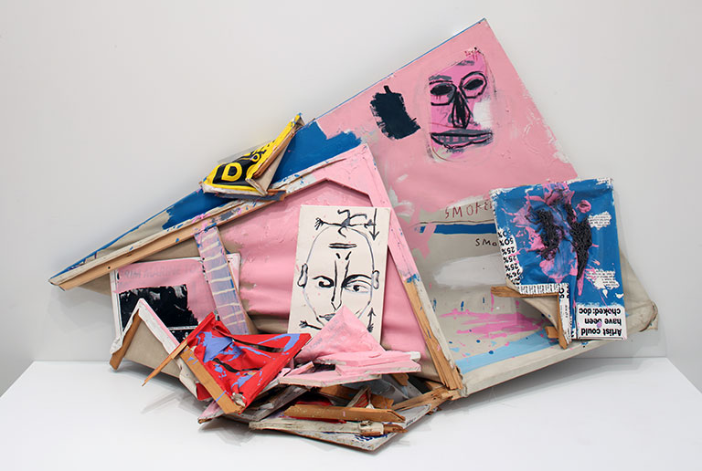 Sculpture made of wood, canvas, and paper