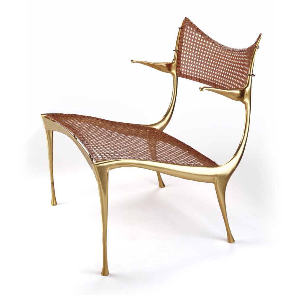 A chair with a curvy shape