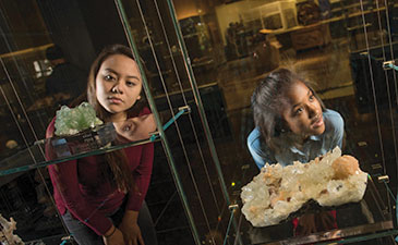 A group of young girls in the Hall of gems and minerals.