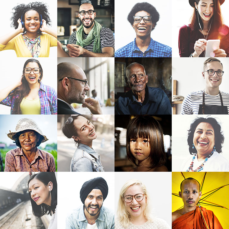 A collage of multi-ethnic people.