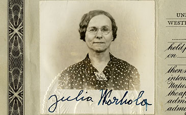 A photo of Julia Warhola from her naturalization certificate.