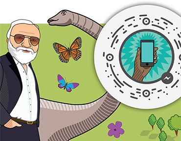Cartoon illustration of contemporary looking Andrew Carnegie.