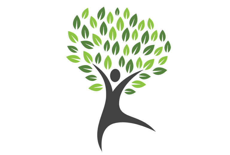 illustration of a human figure dancing with treel leaves above him.
