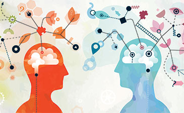 Illustration of 2 human figures connecting in various ways.