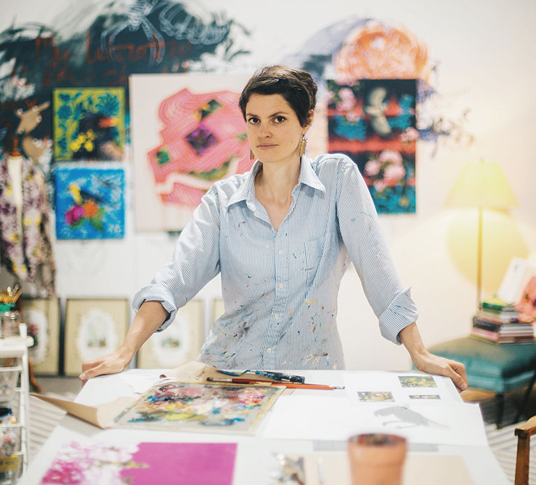 An female artist in her studio