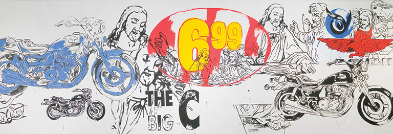 Painting of Jesus and last supper superimposed over text reading the big c and 699