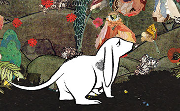 Still image from a video featuring a white rabbit.