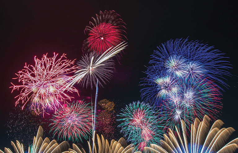 A dark sky with colorful fireworks
