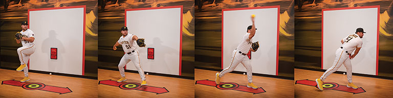 A series of photos showing a baseball pitcher throwing a ball.