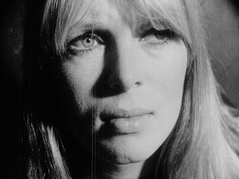 Black and white film still of Nico