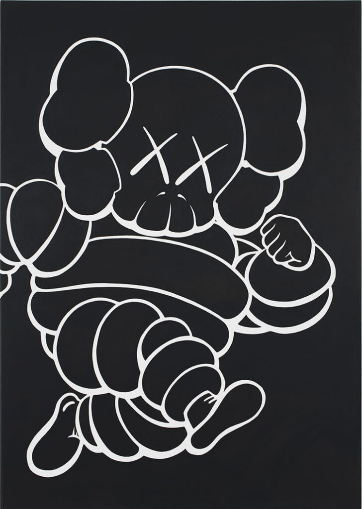 A black and white figure running with X's for eyes.