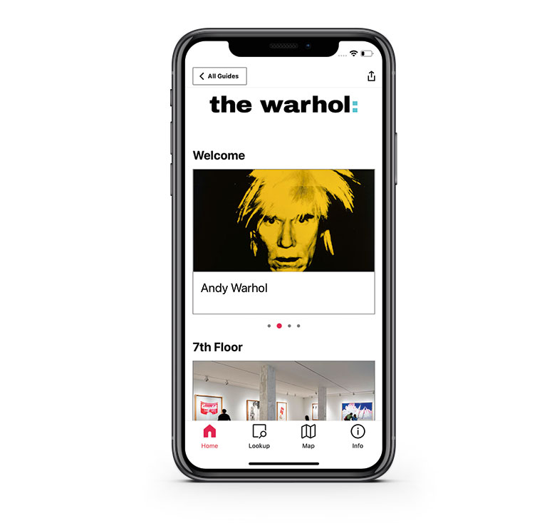 An iPhone with a Warhol app open on it's screen.