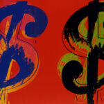 Colorful dollar signs on a red background.