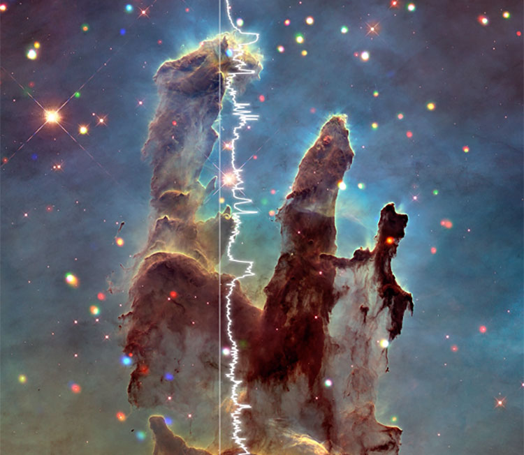 A NASA image of an astronomical image with sound waves passing over ir.