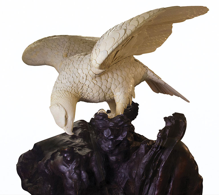 An eagle carved from ivory